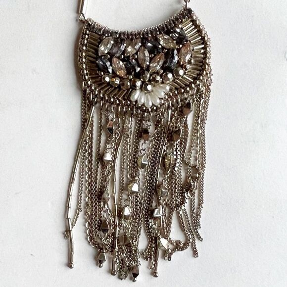 Stella & Dot Analena Pendant Sparkle Fringe Gold Adjustable Statement Necklace - Picture 5 of 7